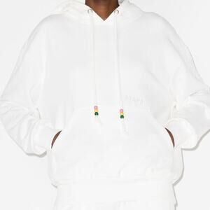 STAUD Logo Embroidered Hoodie Sweatshirt White Beaded
